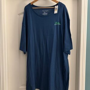 Nautica Men's Deep Blue Tee with Green Logo
